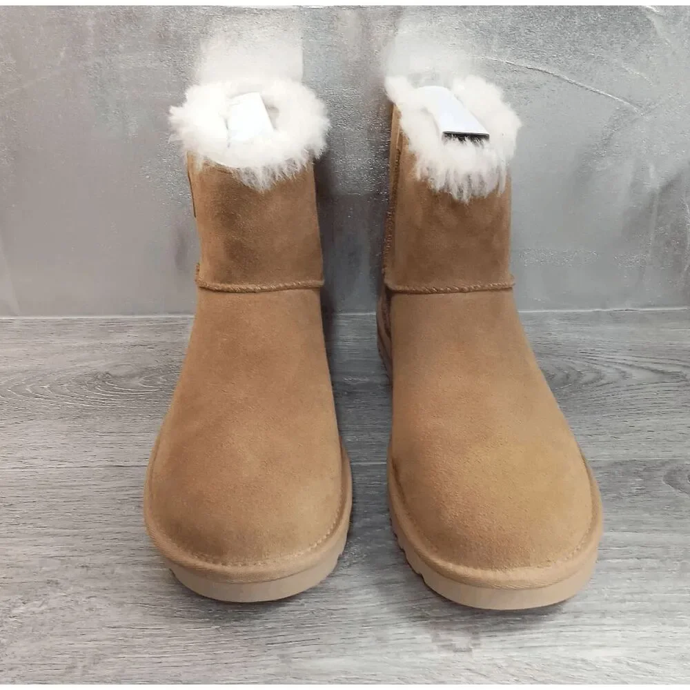 UGG Women's Mini Bailey Logo Strap Boots - Chestnut 11 - Picture 3 of 6